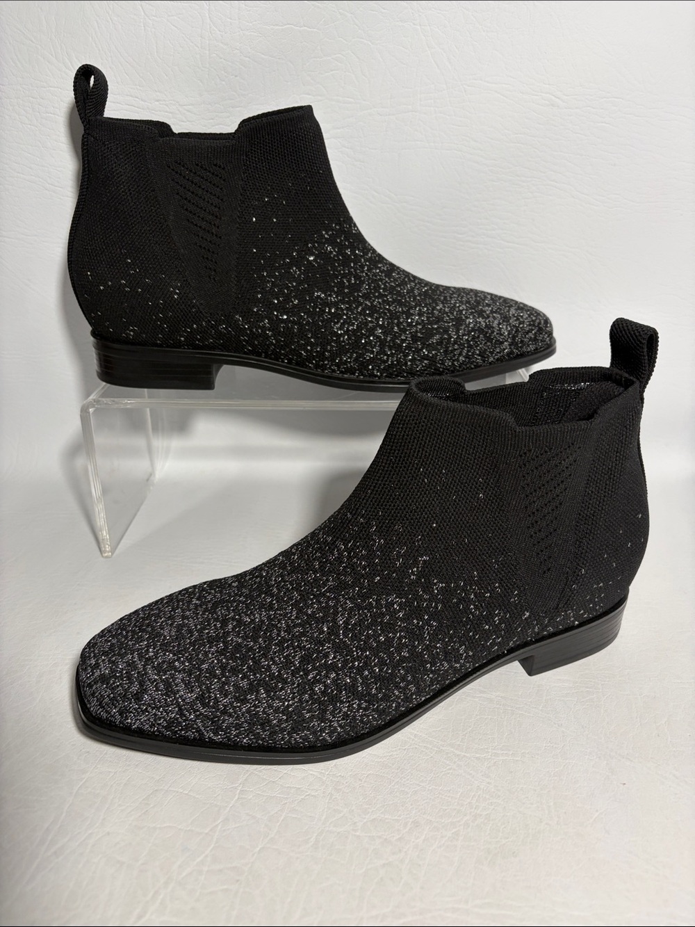 Vivaai Metallic Black Square-Toe Chelsea Boots (Ryan Slip-On) Size 38.5 or 7.5
